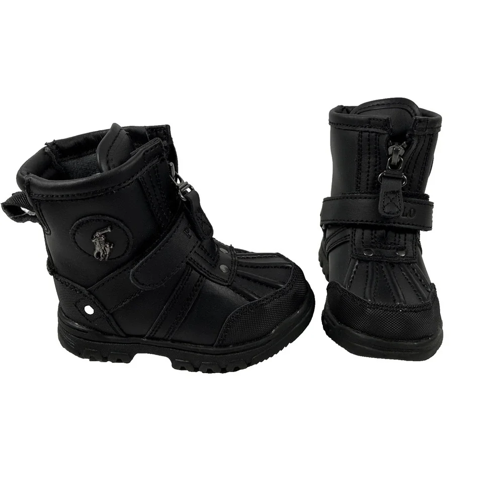 Polo Ralph Lauren Ranger Hi II Black Gray Boots Buckle Boys Youth US Size 6 NWOB
